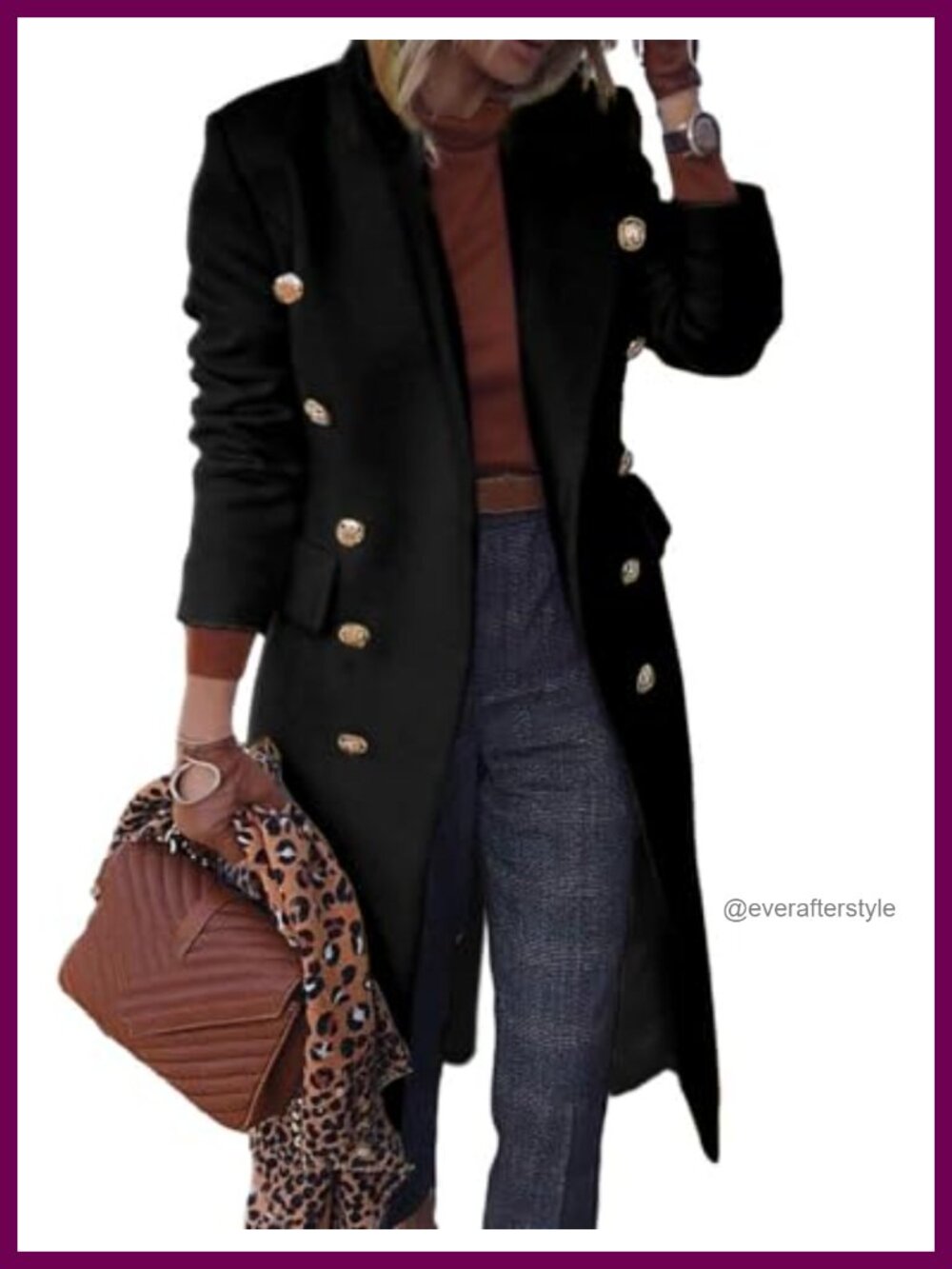 Wool Blend Long Double Breasted Trench Coat Peacoat Knee Length